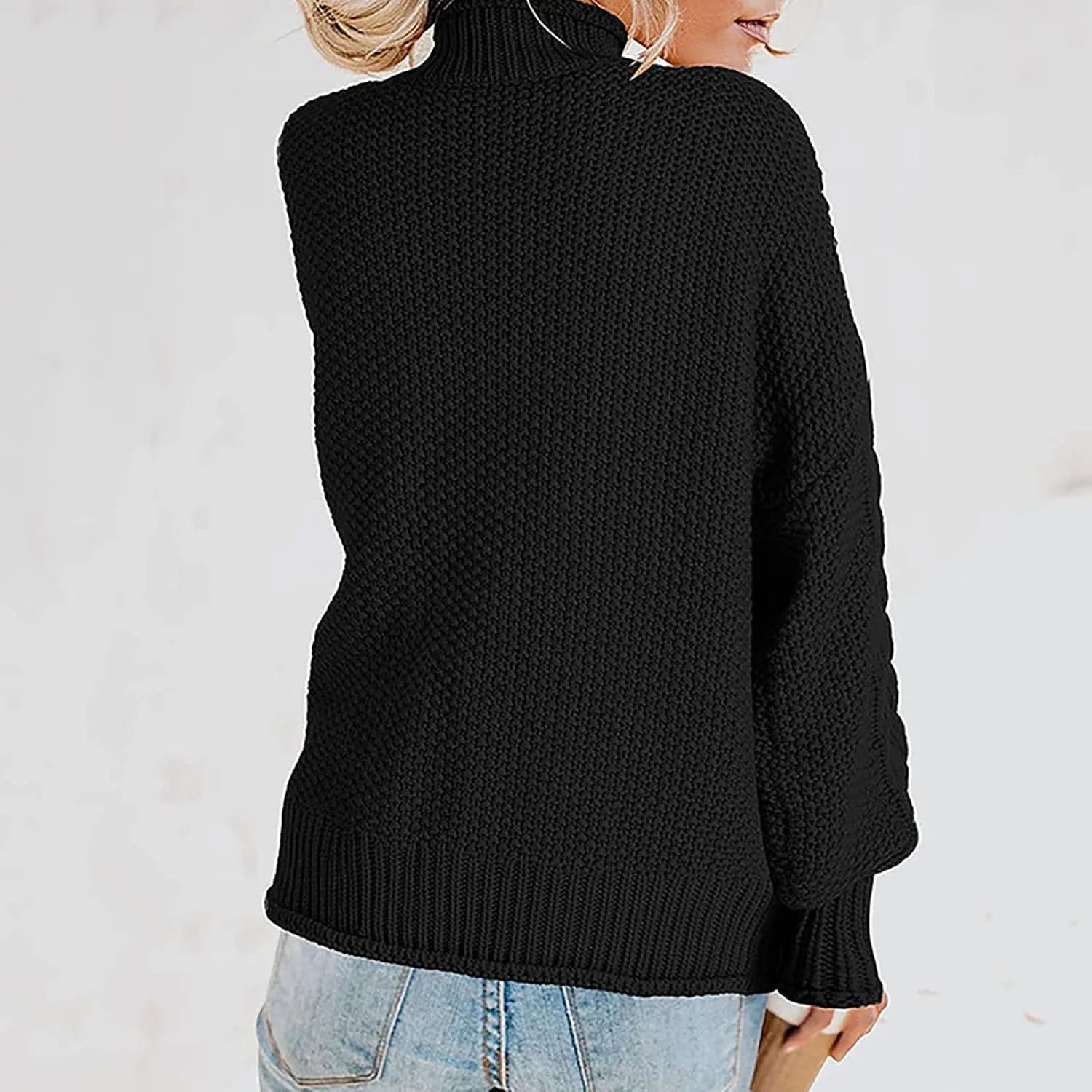 Womens 2023 Trendy Fall Turtleneck Sweaters Oversized Chunky Knitted Sweaters Batwing Long Sleeve Pullover Tops