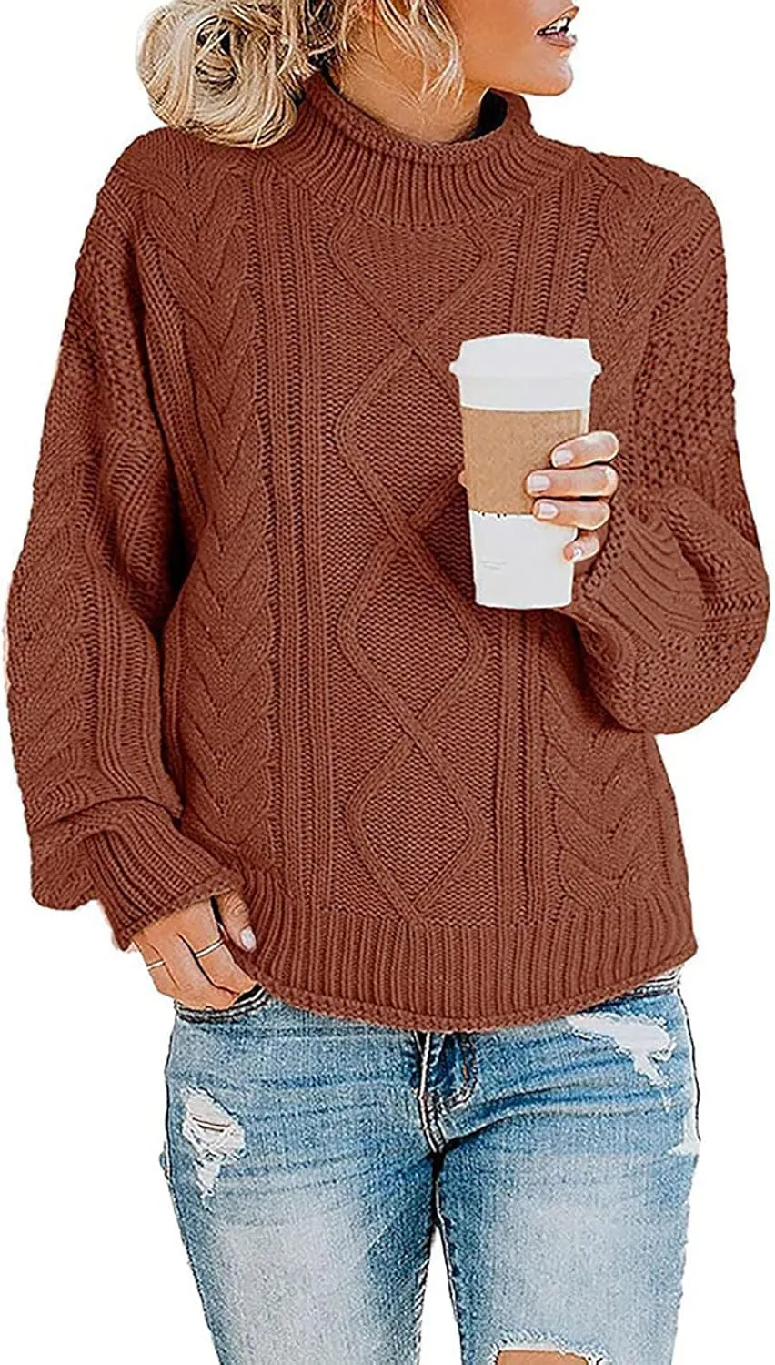 Womens 2023 Trendy Fall Turtleneck Sweaters Oversized Chunky Knitted Sweaters Batwing Long Sleeve Pullover Tops