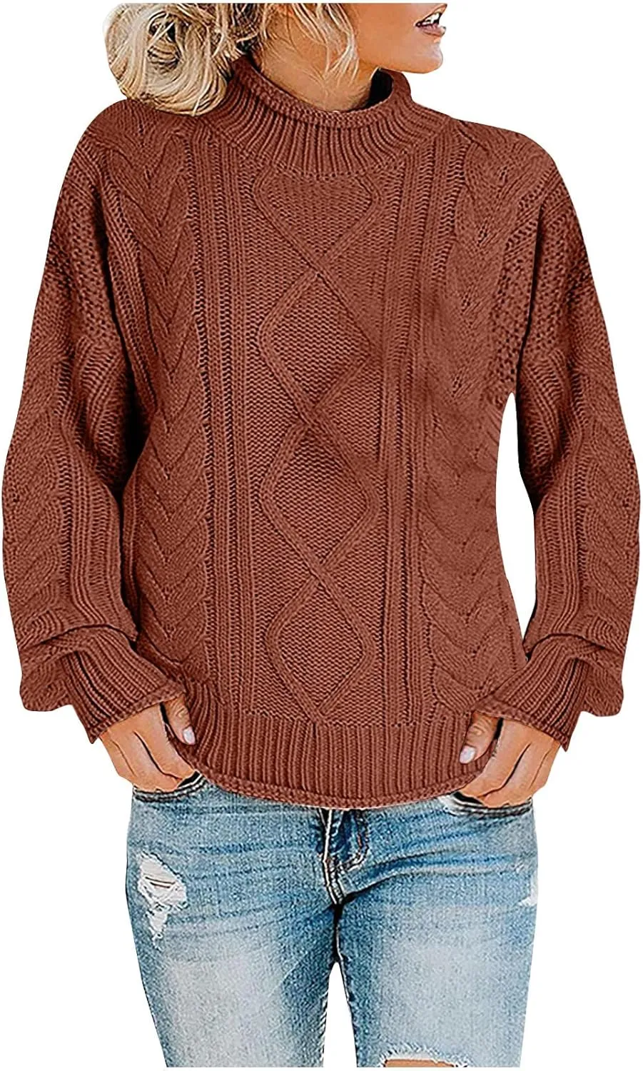 Womens 2023 Trendy Fall Turtleneck Sweaters Oversized Chunky Knitted Sweaters Batwing Long Sleeve Pullover Tops