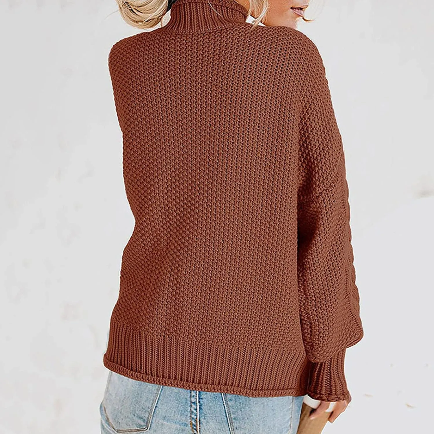 Womens 2023 Trendy Fall Turtleneck Sweaters Oversized Chunky Knitted Sweaters Batwing Long Sleeve Pullover Tops