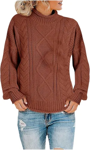 Womens 2023 Trendy Fall Turtleneck Sweaters Oversized Chunky Knitted Sweaters Batwing Long Sleeve Pullover Tops