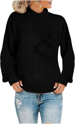 Womens 2023 Trendy Fall Turtleneck Sweaters Oversized Chunky Knitted Sweaters Batwing Long Sleeve Pullover Tops