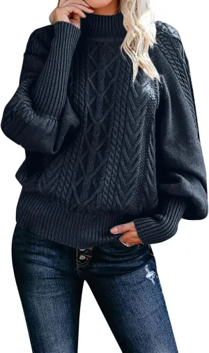 Women's 2024 Fall Long Sleeve Sweaters Cable Knitted Turtleneck Oversized Pullover Tops Fall Winter Comfort Sweaters