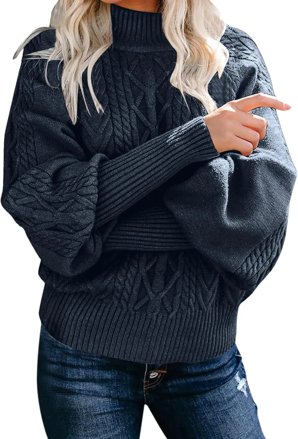 Women's 2024 Fall Long Sleeve Sweaters Cable Knitted Turtleneck Oversized Pullover Tops Fall Winter Comfort Sweaters