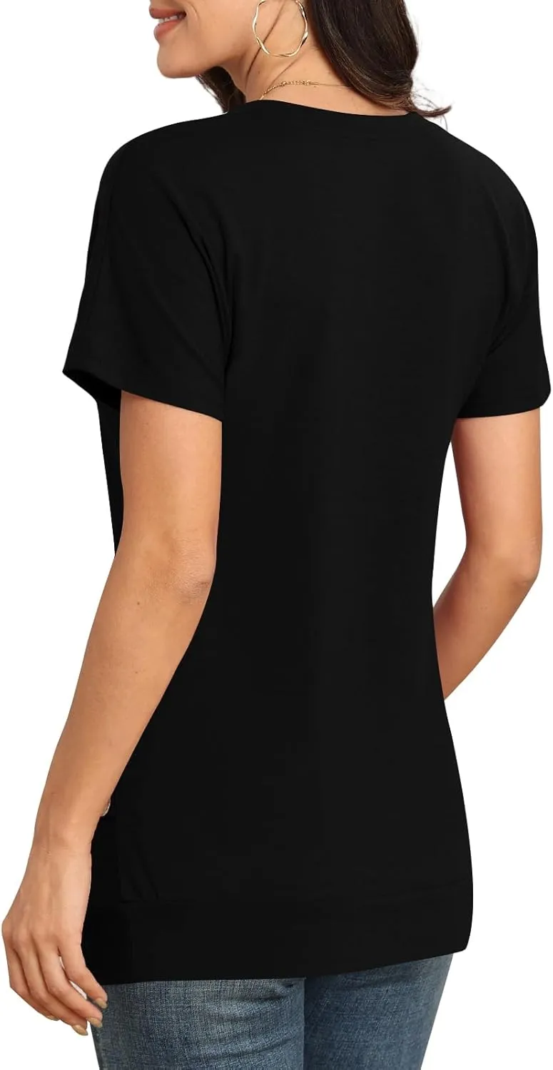 Womens 2025 Casual Summer Short Sleeve Tops Crew Neck T Shirts