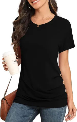 Womens 2025 Casual Summer Short Sleeve Tops Crew Neck T Shirts