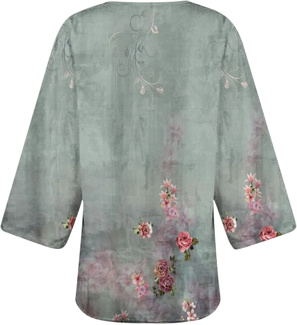 Women's Beach Kimono Coverup Women's Floral Print Kimono Cardigan Puff Sleeve Chiffon Cover Up Casual Blouse