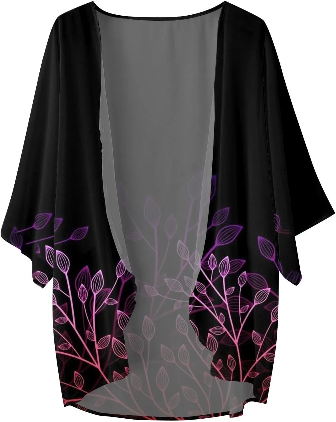 Women's Beach Kimono Coverup Women's Floral Print Kimono Cardigan Puff Sleeve Chiffon Cover Up Casual Blouse