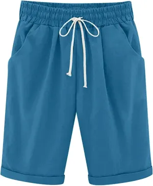 Womens Bermuda Shorts for Summer Dressy Long Cotton Casual Summer Knee Length Pull On Lounge Walking Exercise Shorts