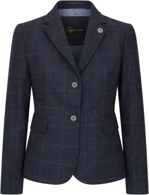 Women's Blazer Wool Blend Tweed Herringbone Checkered Tailored Fit Ladies Country Jacket