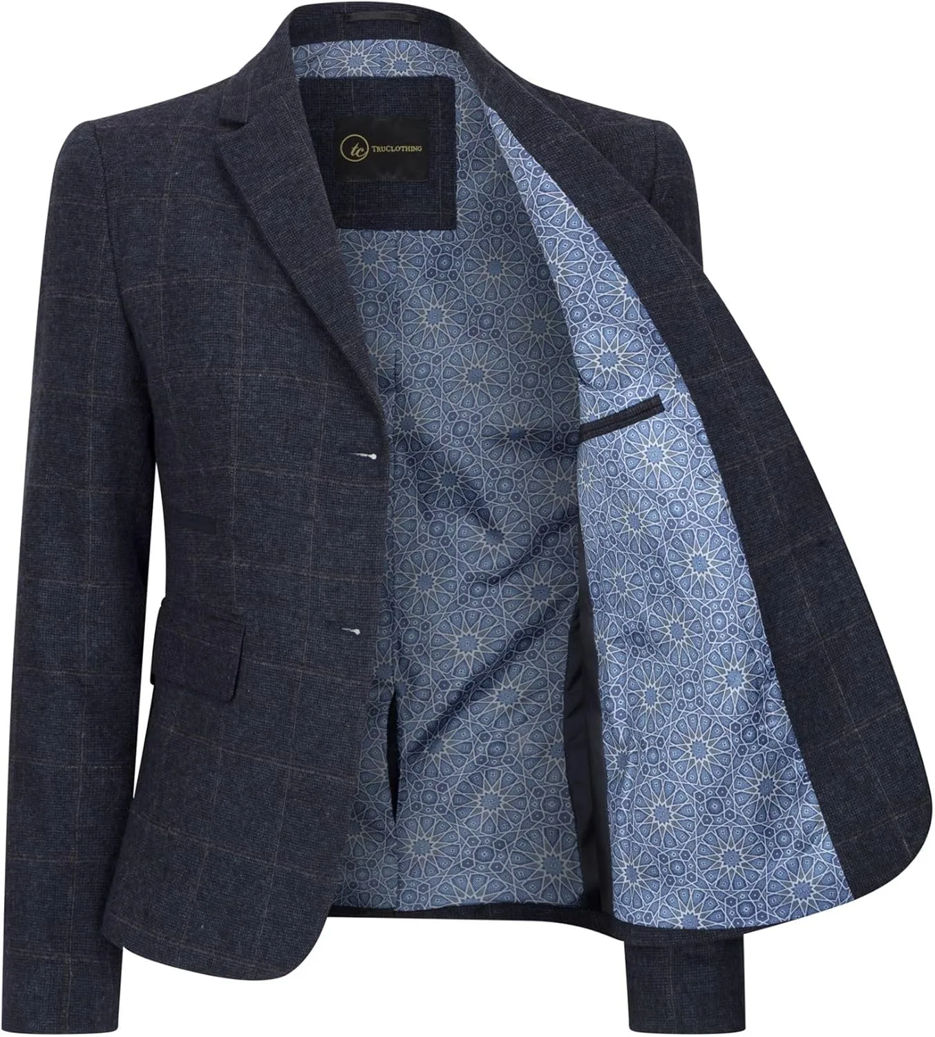 Women's Blazer Wool Blend Tweed Herringbone Checkered Tailored Fit Ladies Country Jacket