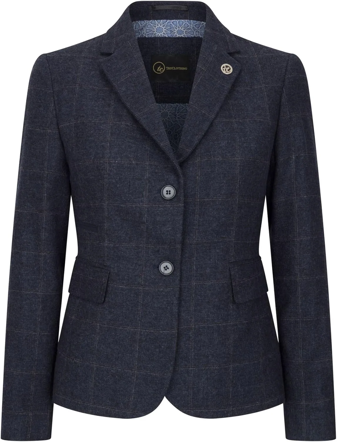 Women's Blazer Wool Blend Tweed Herringbone Checkered Tailored Fit Ladies Country Jacket
