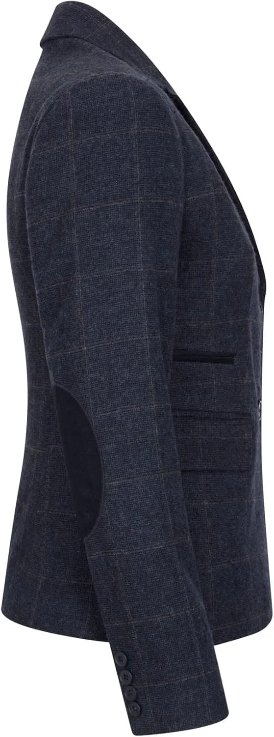 Women's Blazer Wool Blend Tweed Herringbone Checkered Tailored Fit Ladies Country Jacket