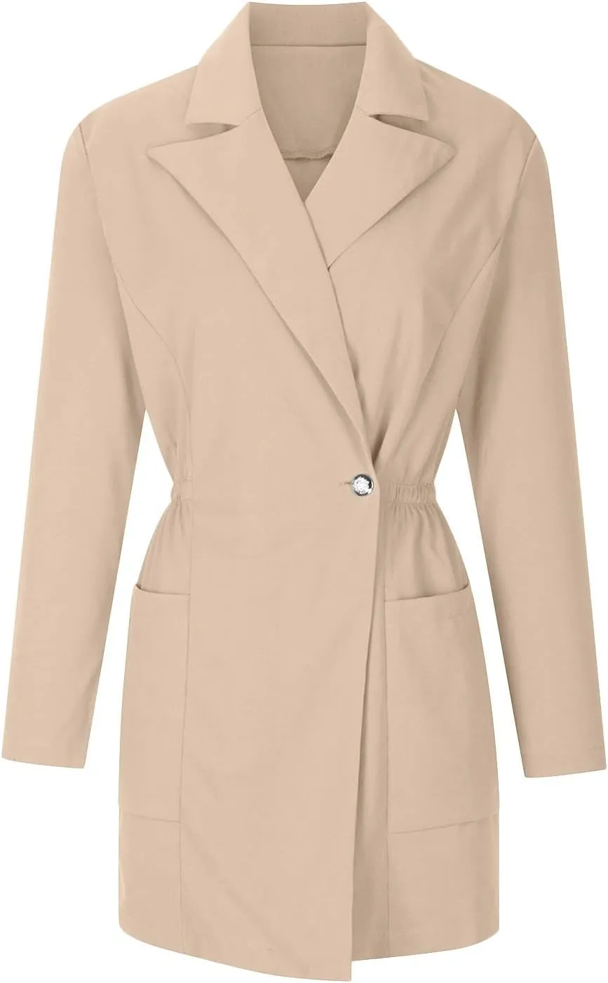 Womens Blazers Dress Fall Fashion Business Casual Suit Jackets with Pockets Long Sleeved Lapel Solid Tailored Jackets