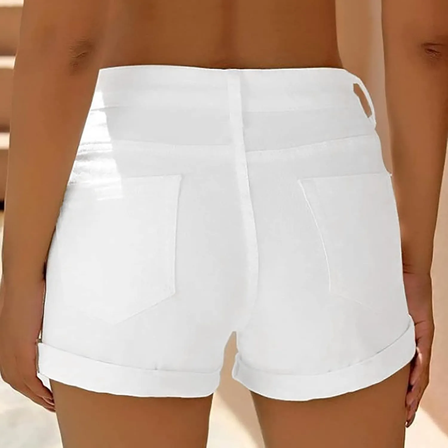 Womens Button Fly Denim Shorts High Waist Ripped Jean Shorts Rolled Hem Stretchy Casual Summer Shorts
