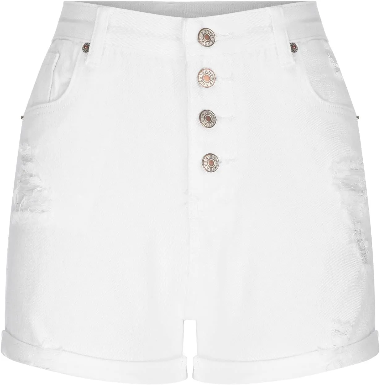 Womens Button Fly Denim Shorts High Waist Ripped Jean Shorts Rolled Hem Stretchy Casual Summer Shorts