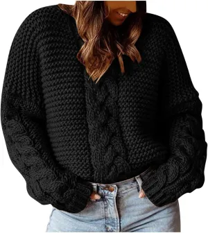 Womens Cable Knit Sweater Long Sleeve Chunky Sweaters Warm Loose Casual Trendy Sweaters