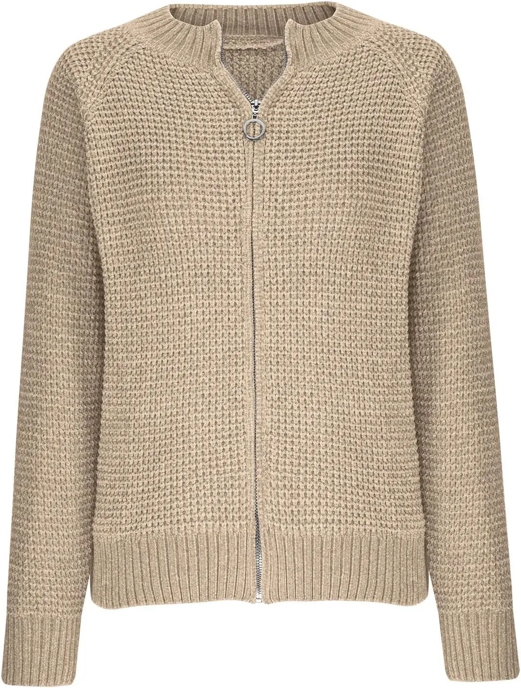 Women's Cable Knit Zipper Sweater Open Front Cardigans Outwear Coat Crewneck Long Sleeve Knitted Jacket Coats