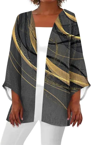 Womens Cardigans Dressy Casual 3/4 Sleeve Floral Printed Tops Plus Size Summer Lightweight Cardigan