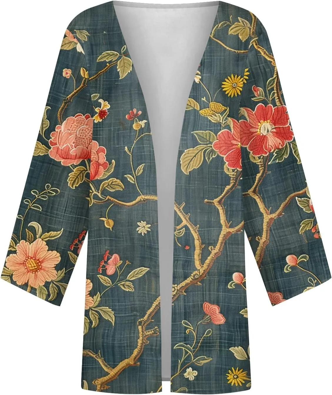 Womens Cardigans Dressy Casual 3/4 Sleeve Floral Printed Tops Plus Size Summer Lightweight Cardigan
