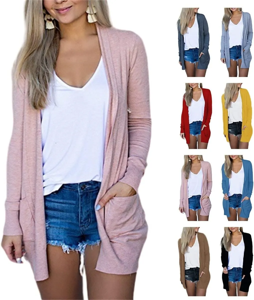 Womens Cardigans Lightweight Long Sleeve Jackets Casual Knit Open Front Cardigan Sweater Jacket with Pockets