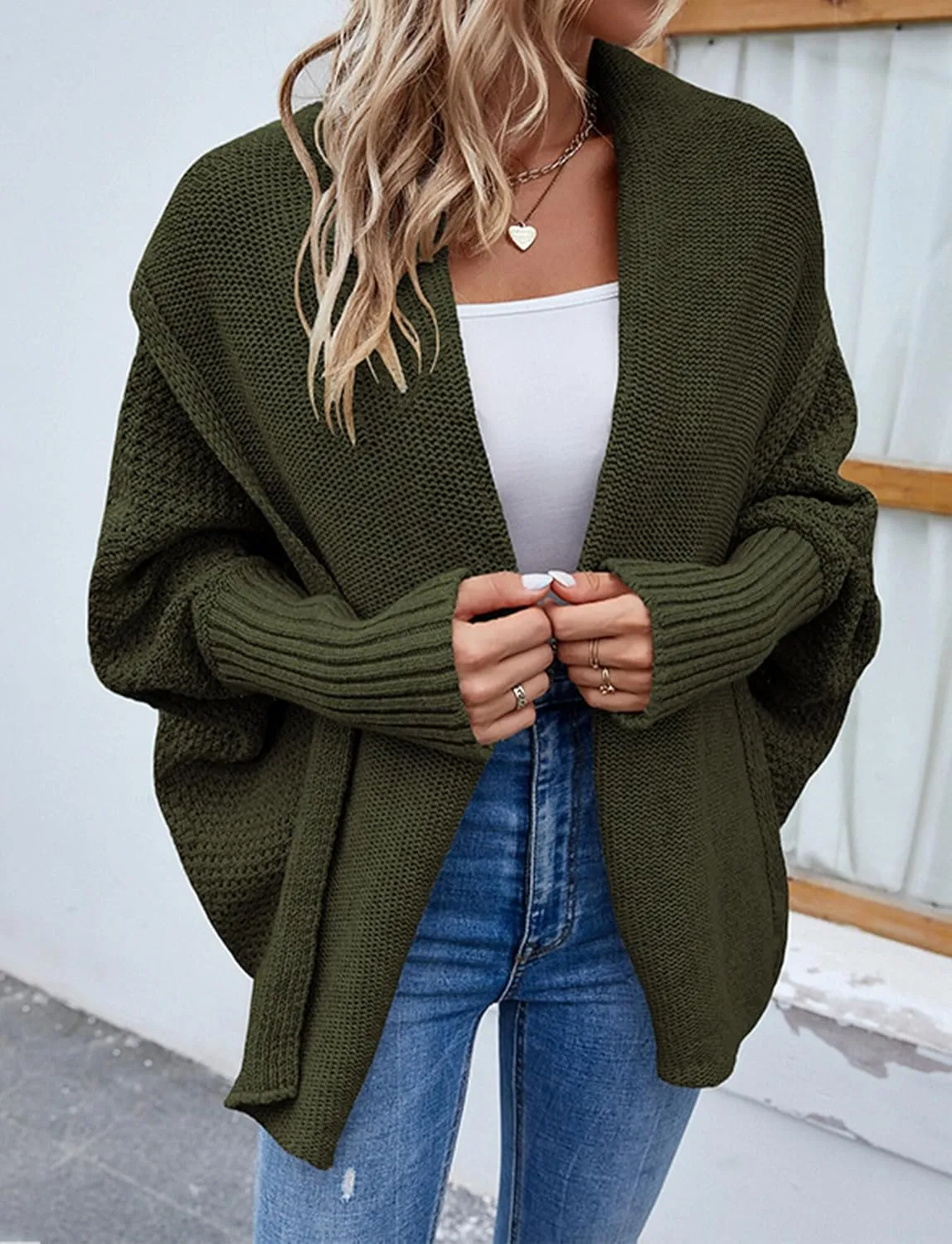 Women's Casual Lightweight Open Front Cardigans Soft Long Sleeve Cardigan Knit Outwear(S-2XL)