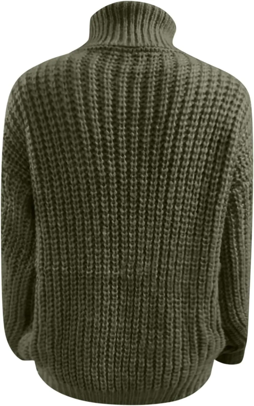 Womens Casual Long Sleeve Turtleneck Sweaters Knit Cable Chunky Pullover Oversized Sweaters Fashion Fall Outfits 2023