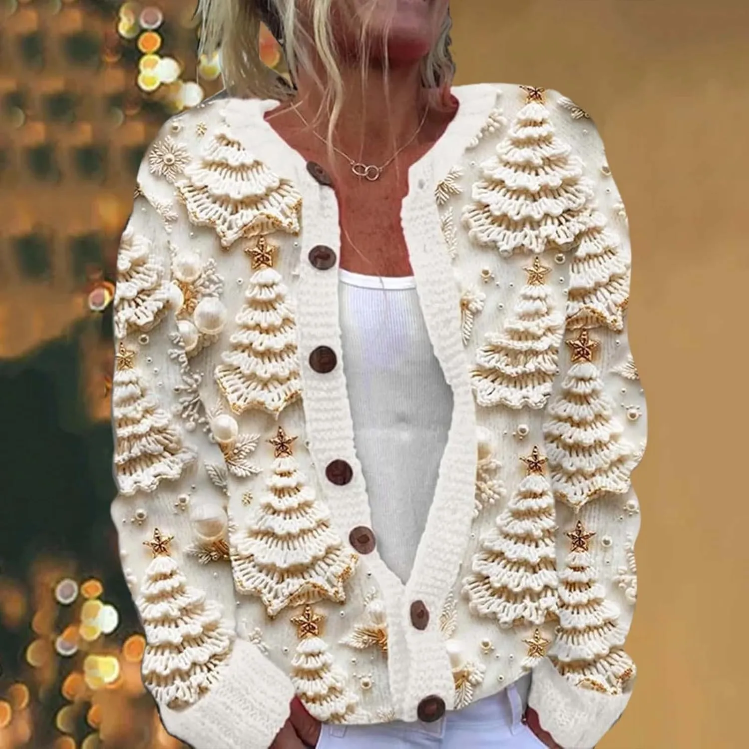 Women's Christmas Cardigan Casual V Neck Buttoned Cardigan Sweater 2024 Fall Winter Xmas Holiday Long Sleeve Set