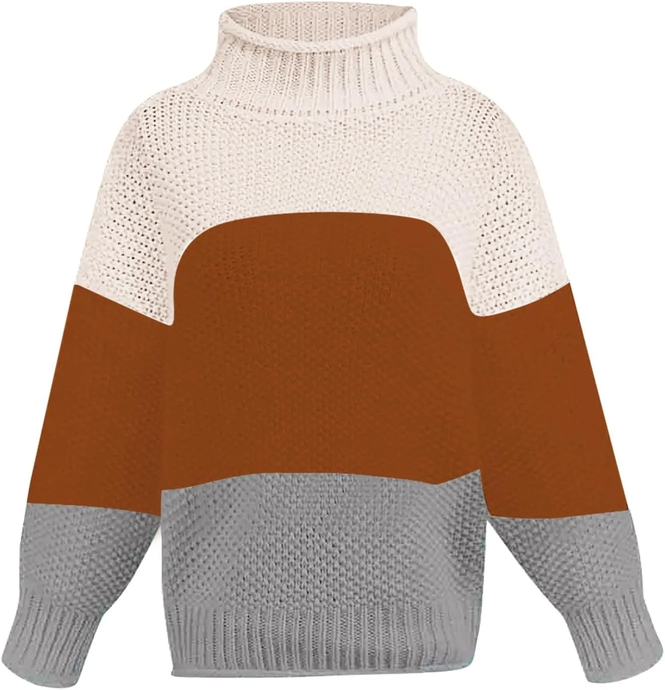 Womens Chunky Cable Knitted Sweaters Casual Loose Colorblocked Crew Neck Sweater 2024 Winter New Knit Basic Sweaters