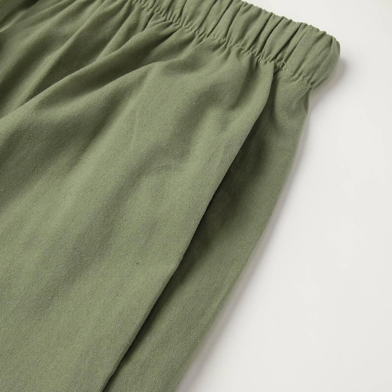 Women's Cotton Linen Summer Palazzo Pants Flowy Wide Leg Beach Trousers Drawstring Elastic Waist Casual Baggy Slacks