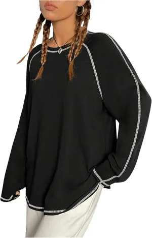 Women's Crew Neck Oversized T Shirts Long Sleeve Casual Tee Top