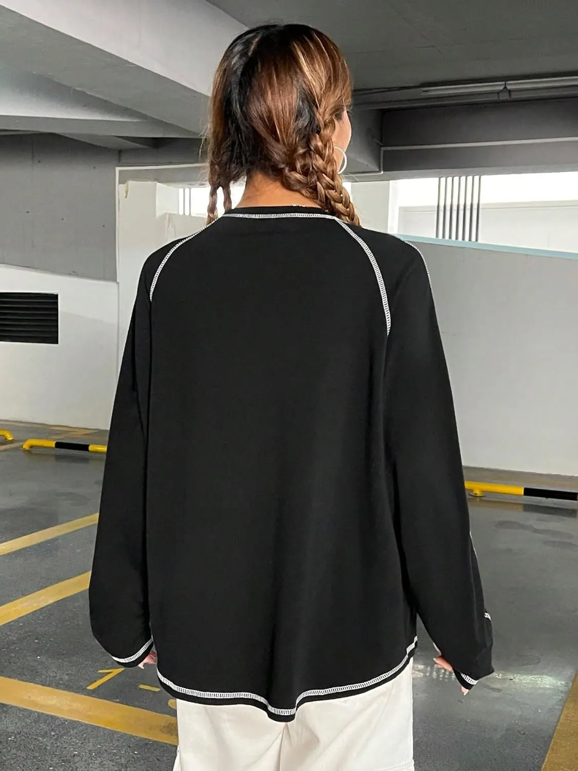 Women's Crew Neck Oversized T Shirts Long Sleeve Casual Tee Top