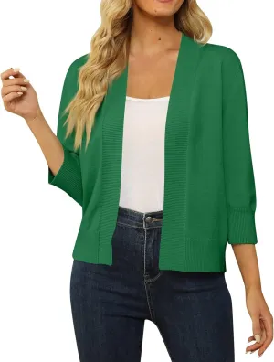 Womens Cropped Cardigan Sweater 3/4 Sleeve Lightweight Open Front Short Shrugs Cardigans Fall Y2k Tops