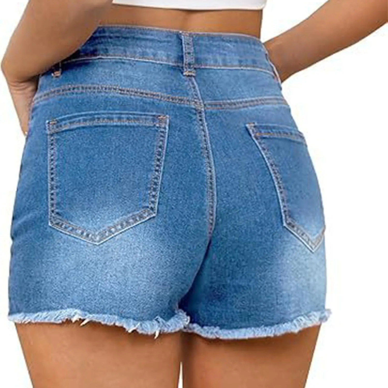Womens Denim Shorts Stretchy Mid High Waisted Summer Beach Plus Size Ripped Loose Fit Casual Hot Short Denim Jeans