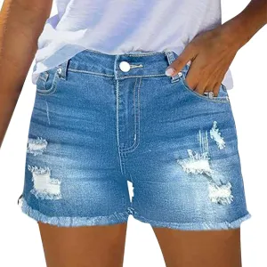 Womens Denim Shorts Stretchy Mid High Waisted Summer Beach Plus Size Ripped Loose Fit Casual Hot Short Denim Jeans