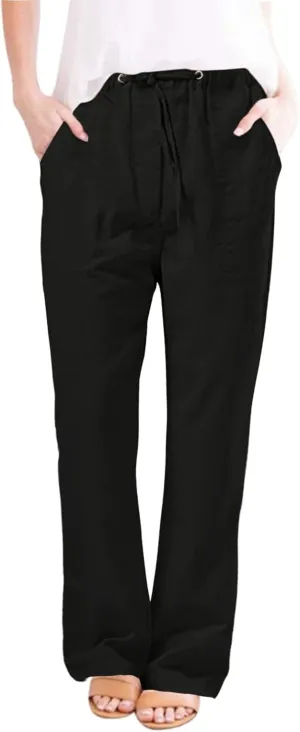 Women's Dress Pants Casual Cotton Hemp Drawstring Solid Color Beach Trousers Pants Dressy Yoga for Work