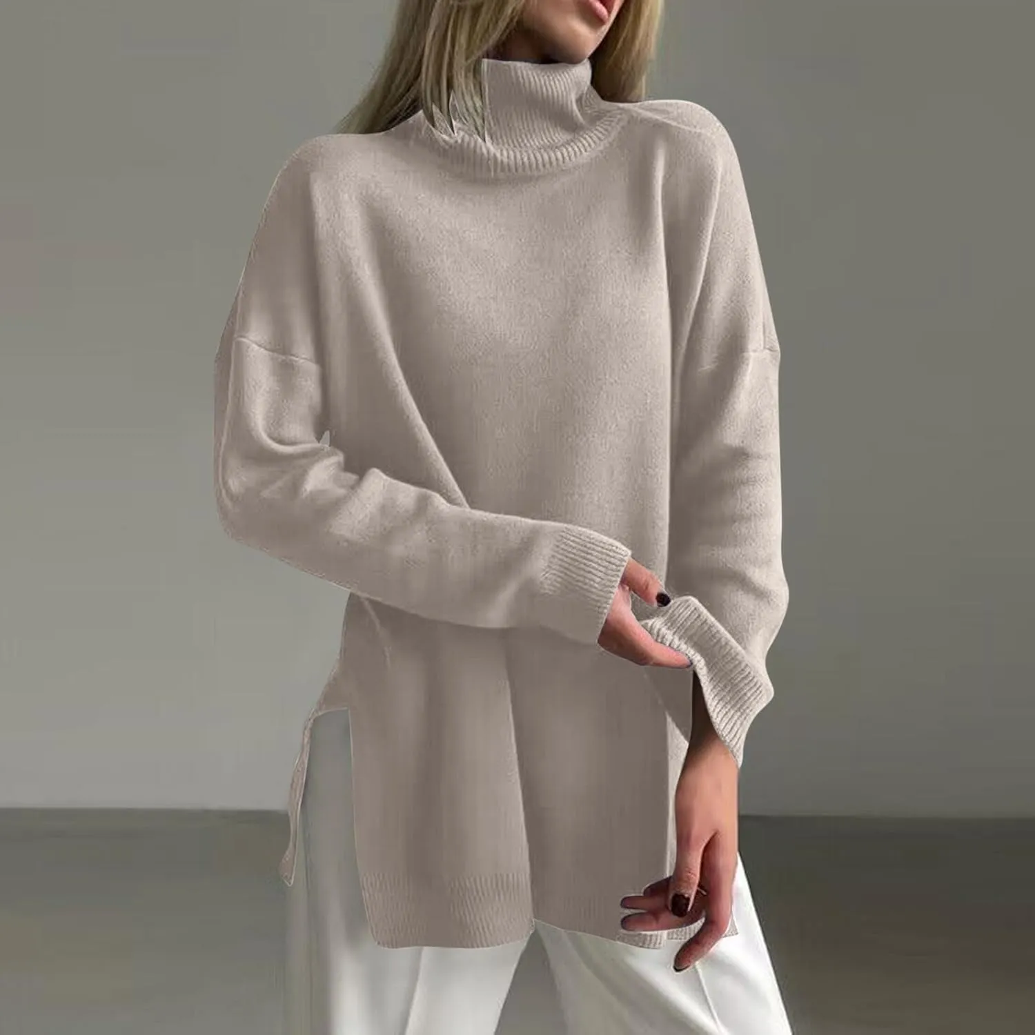 Women's Fall Oversized Turtleneck Sweater Casual Long Sleeve Comfy Knit Pullover Tops Lightweight Sweater for Women