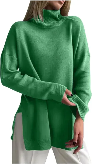 Women's Fall Oversized Turtleneck Sweater Casual Long Sleeve Comfy Knit Pullover Tops Lightweight Sweater for Women