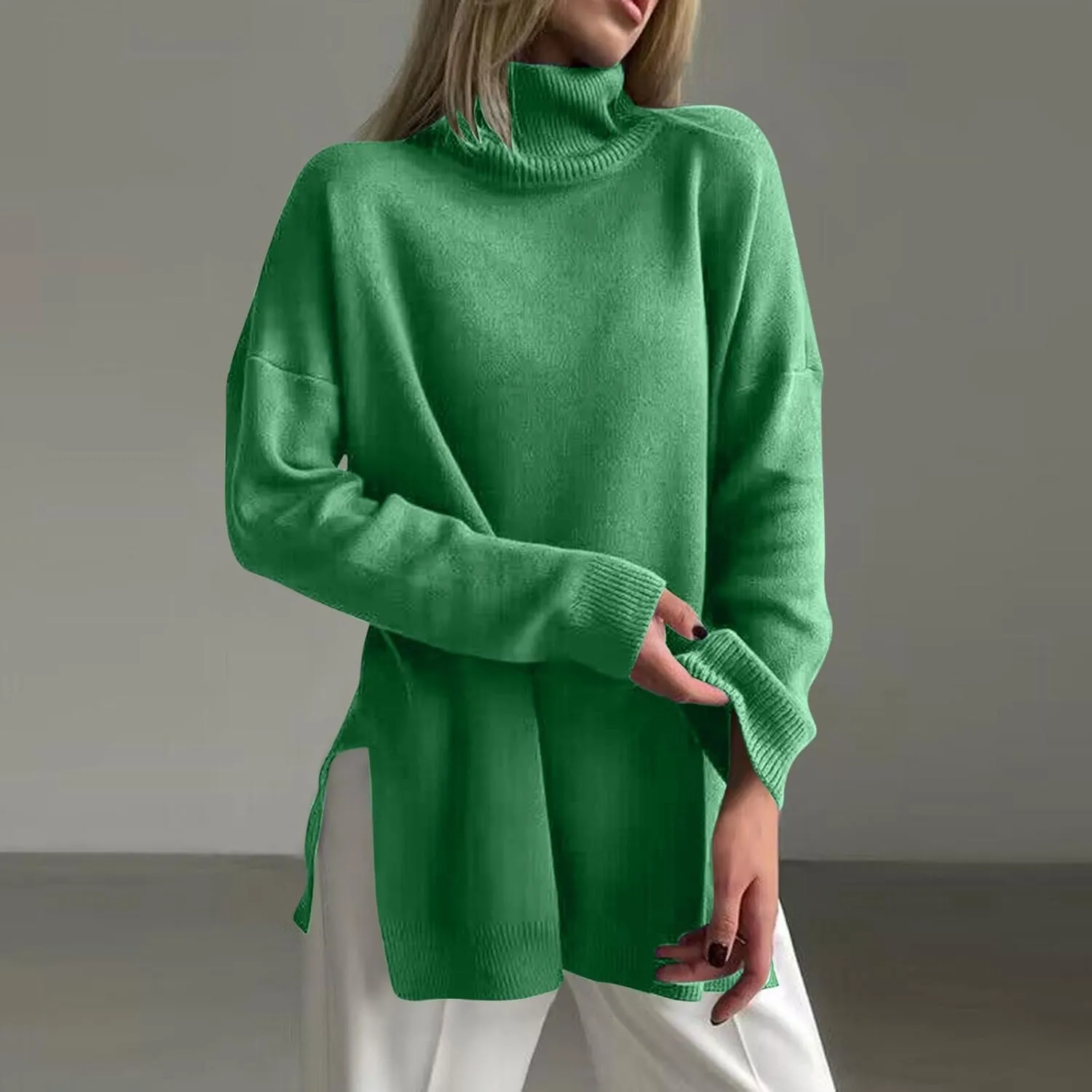 Women's Fall Oversized Turtleneck Sweater Casual Long Sleeve Comfy Knit Pullover Tops Lightweight Sweater for Women