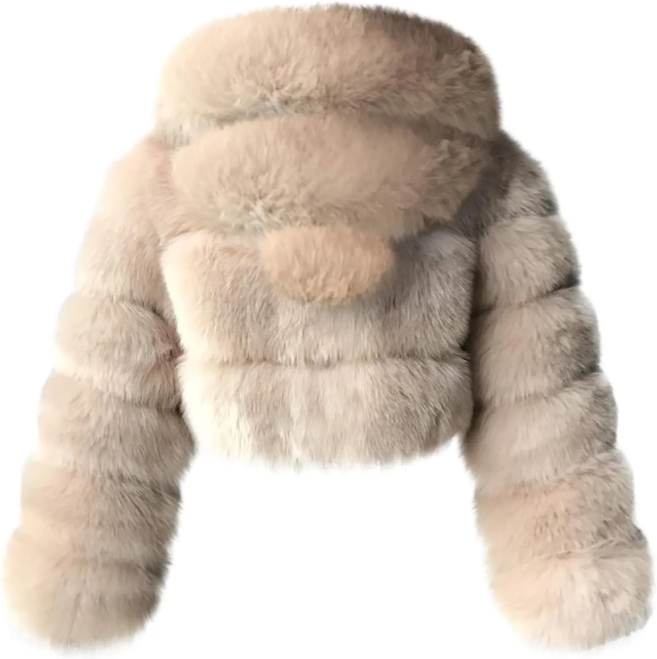 Womens Faux Fur Coat Jacket Open Front Crop Tops Solid Color Shaggy Hooded Cardigan Long Sleeve Fashion Warm Outwear Memela