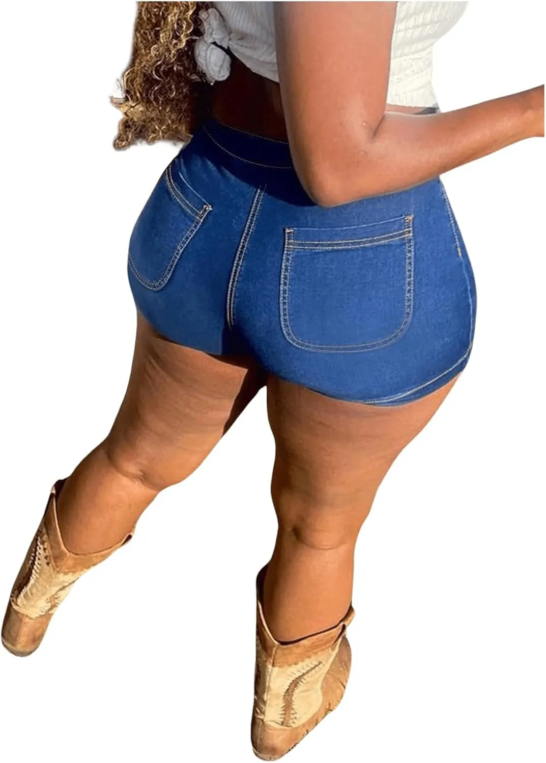 Women's High Waist Denim Shorts Straight Leg Roll Up Hem Button Jean Short Denim Stretchy Skinny Shorts