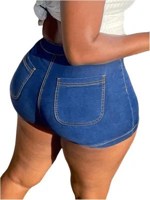 Women's High Waist Denim Shorts Straight Leg Roll Up Hem Button Jean Short Denim Stretchy Skinny Shorts