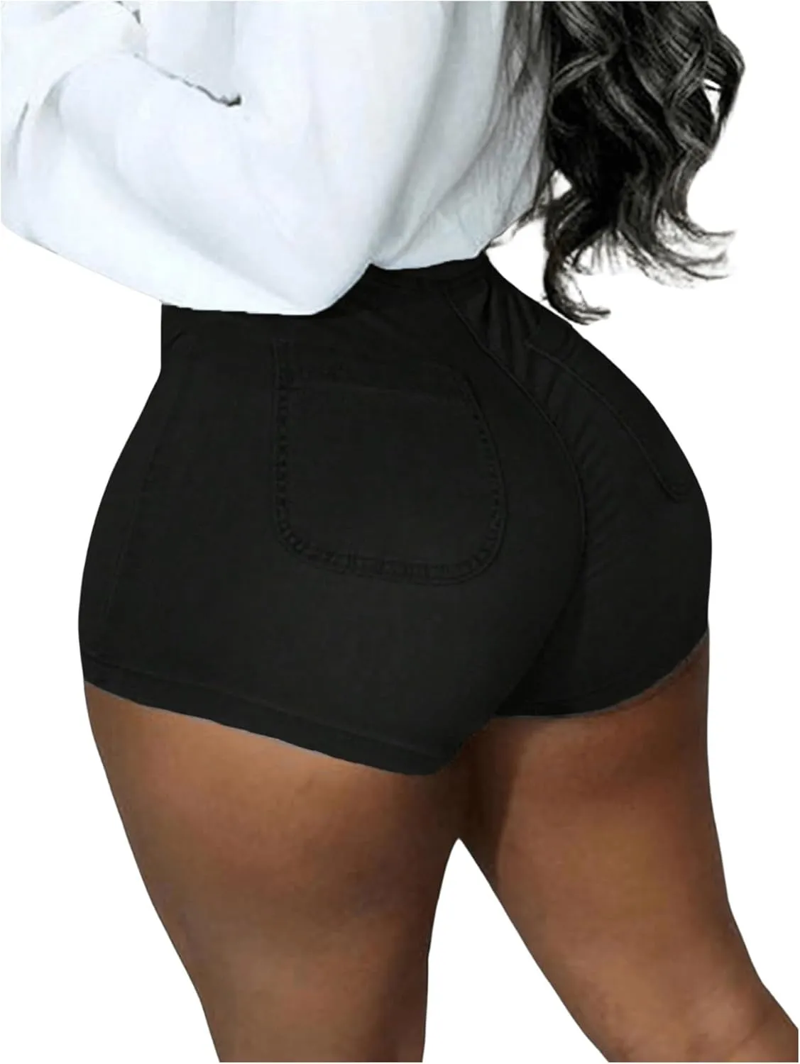 Women's High Waist Denim Shorts Straight Leg Roll Up Hem Button Jean Short Denim Stretchy Skinny Shorts