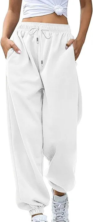 Womens High Waisted Sweatpants Casual Stretchy Tie Ankle Sweat Pants Fashion Sport Straight Leg Lounge Trousers