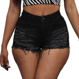 Women's Hole Denim Jeans Ripped Stretchy Denim Shorts Frayed Raw Hem Shorts Jeans