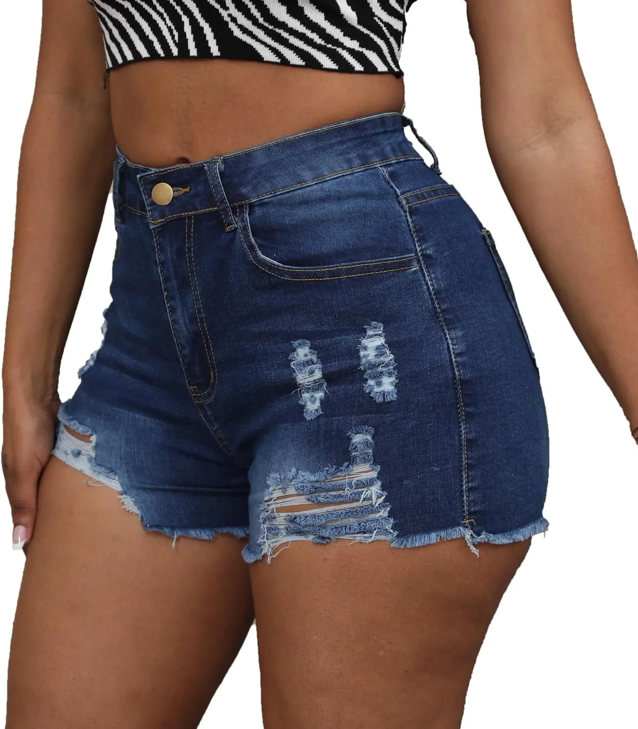 Women's Hole Denim Jeans Ripped Stretchy Denim Shorts Frayed Raw Hem Shorts Jeans