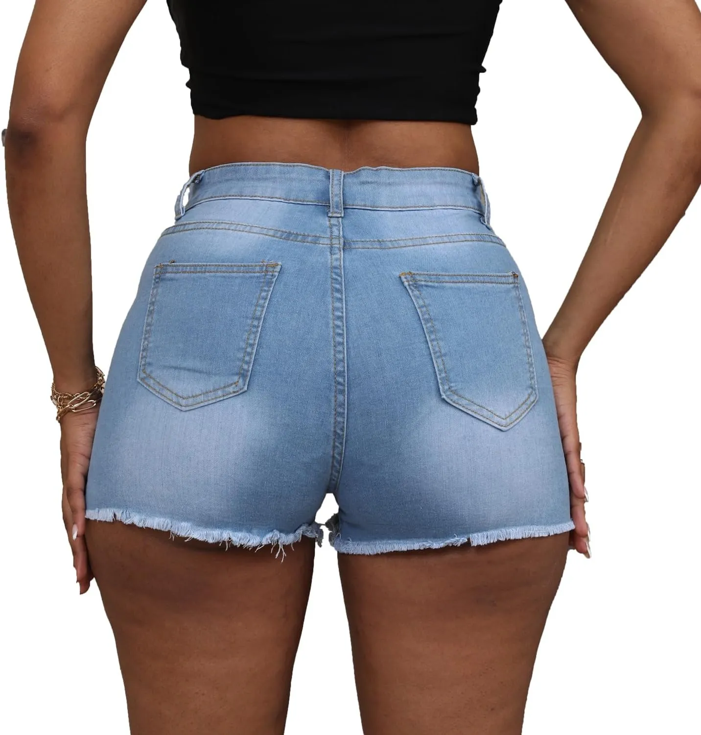 Women's Hole Denim Jeans Ripped Stretchy Denim Shorts Frayed Raw Hem Shorts Jeans