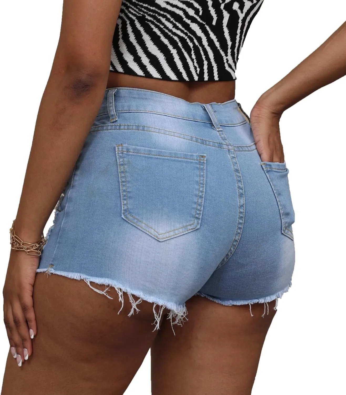 Women's Hole Denim Jeans Ripped Stretchy Denim Shorts Frayed Raw Hem Shorts Jeans