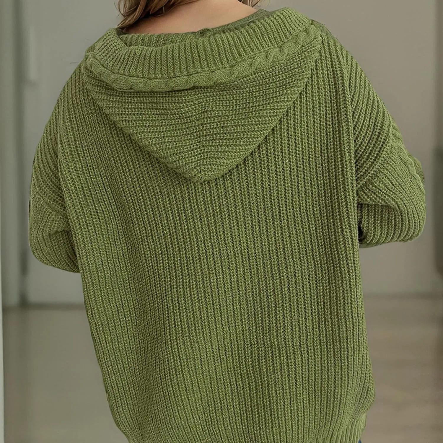 Women's Hooded Cardigans Chunky Cable Knitted Thick Sweater Coat Knitted Open Front Cardigan Sweater Hoodie Outerwear