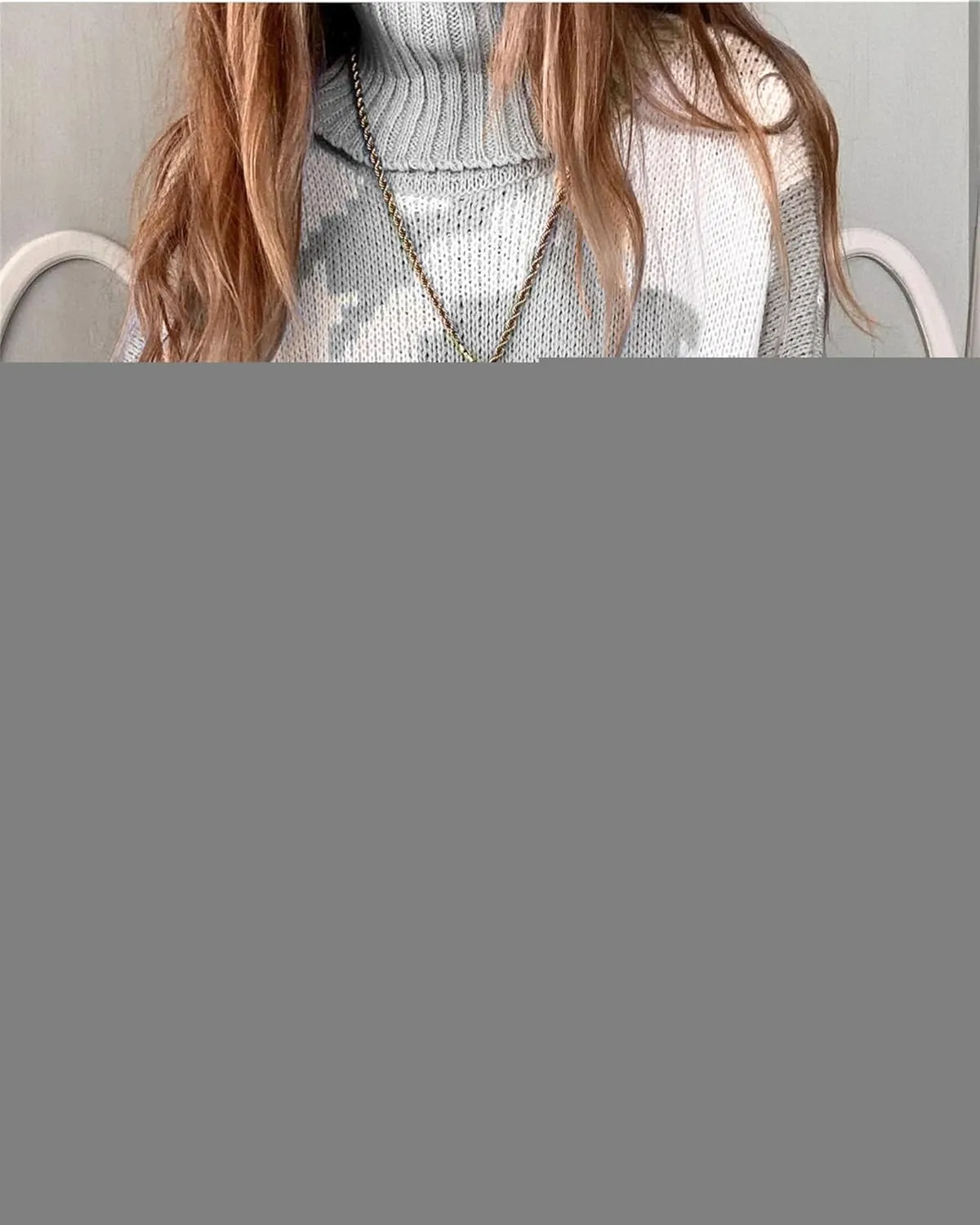 Women's Houndstooth Knitted Sweater Oversized Turtleneck Long Sleeve Casual Pullover Jumper Tops